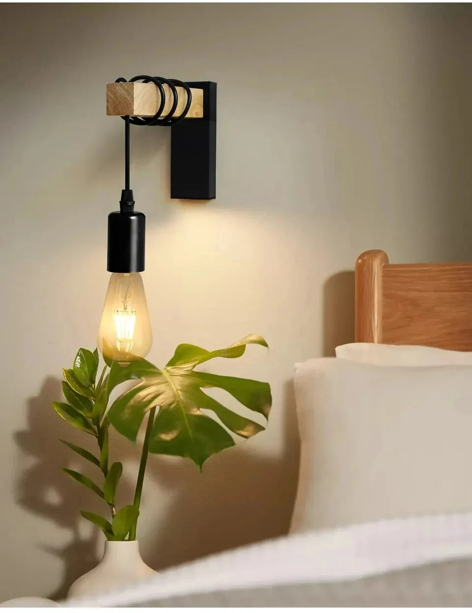 Retro Wood Industrial Wall Lamp