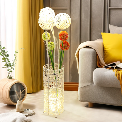 Rattan Floor Lamp, Tall Standing Lantern with Dandelion Flowers or Rattan Balls