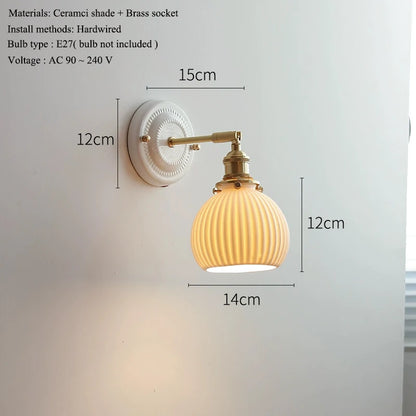 Vintage Porcelain Wall Sconce with Brass Arm