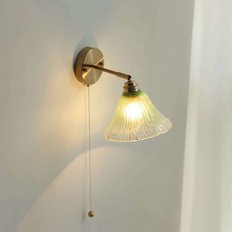 Nordic Blue Glass Pull Chain Wall Sconce Lamp