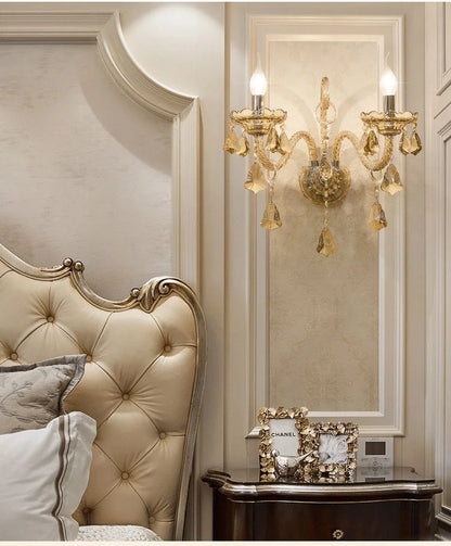 Cognac Elegance Crystal Candle Wall Sconce