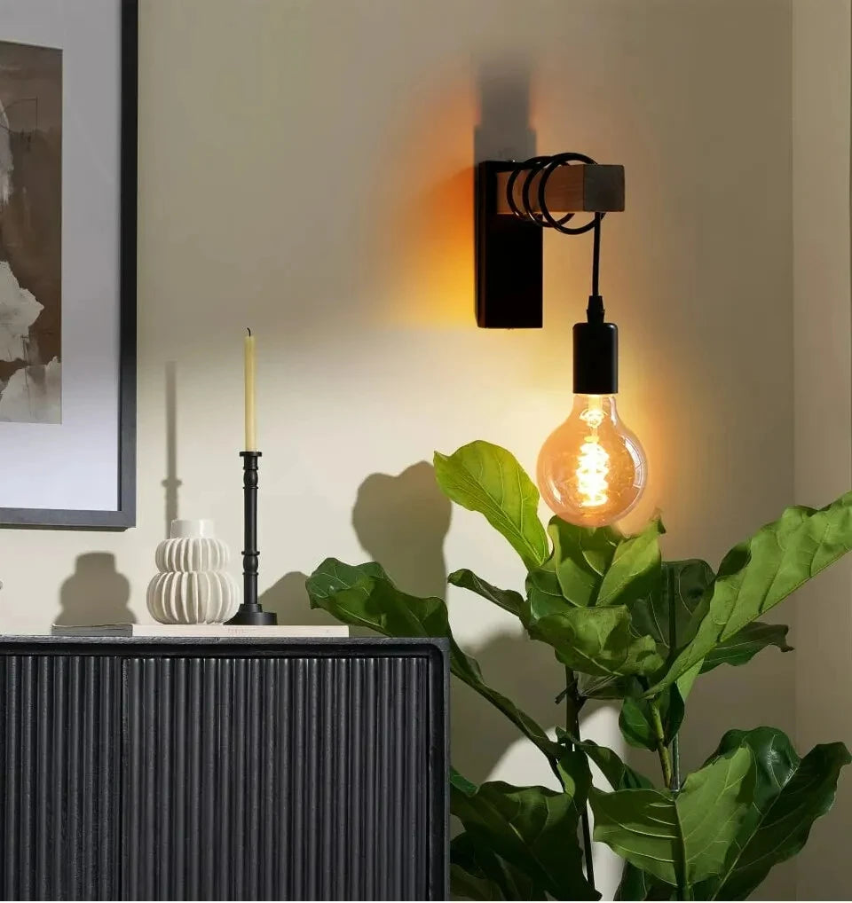 Retro Wood Industrial Wall Lamp