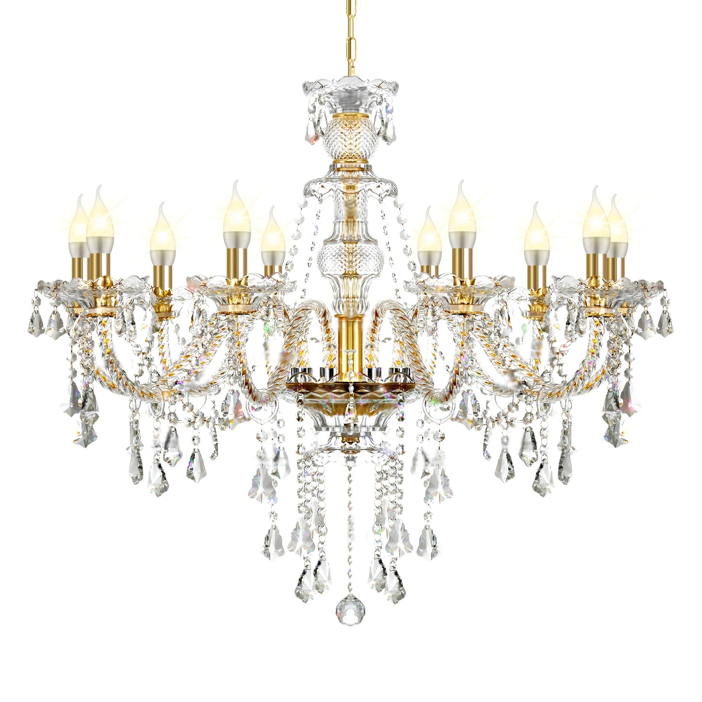 10-Arm K9 Crystal Candle Chandelier, Adjustable Chain