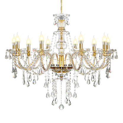 10-Arm K9 Crystal Candle Chandelier, Adjustable Chain