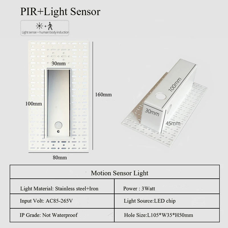 Frameless LED Stair Lamps with Motion Sensor
