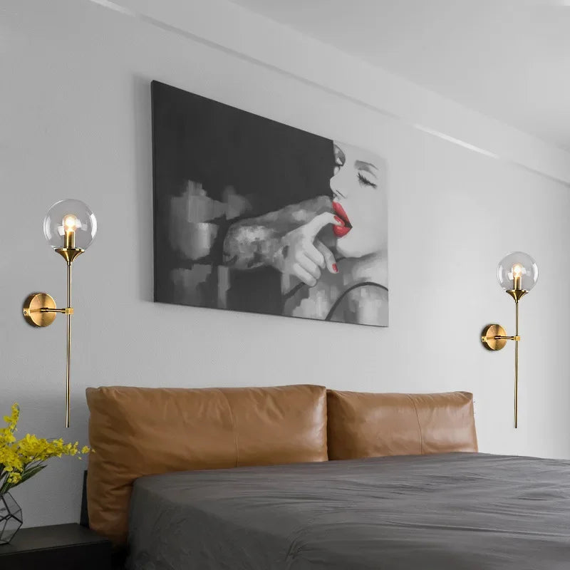 Gold Aura Round Glass Wall Sconce - Nordic Style