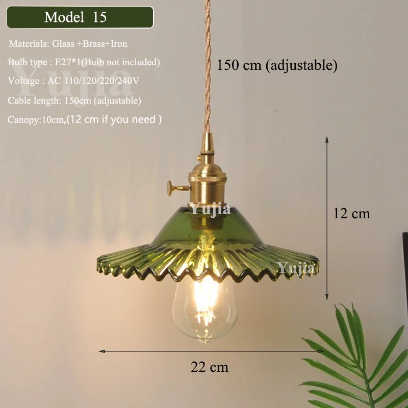 Green Glass Brass Pendant