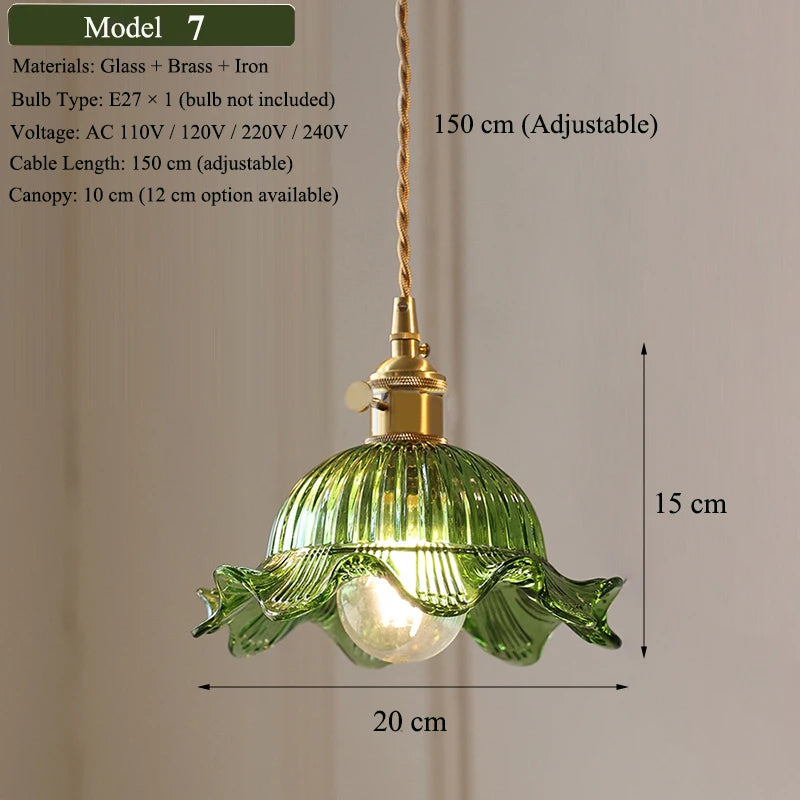 Green Glass Brass Pendant