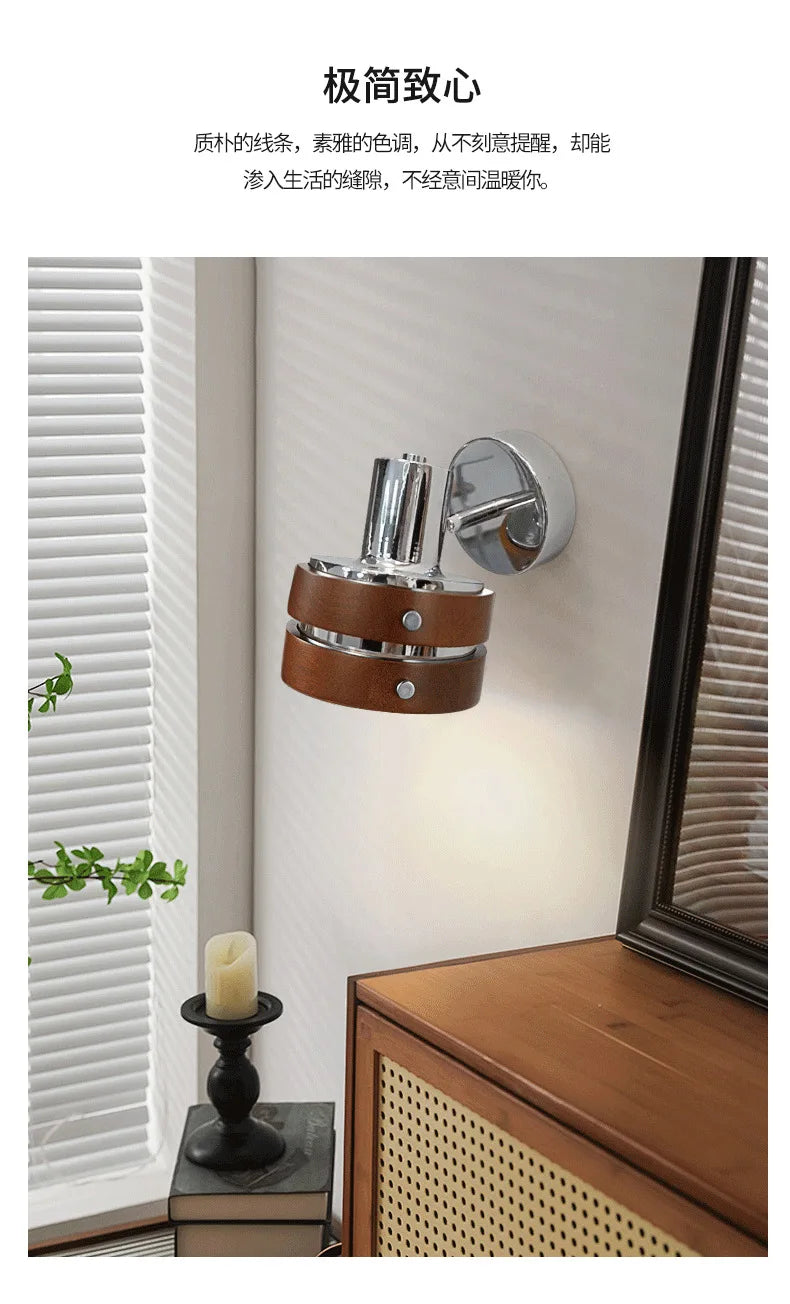 Retro Rotatable Wooden Wall Sconce Light