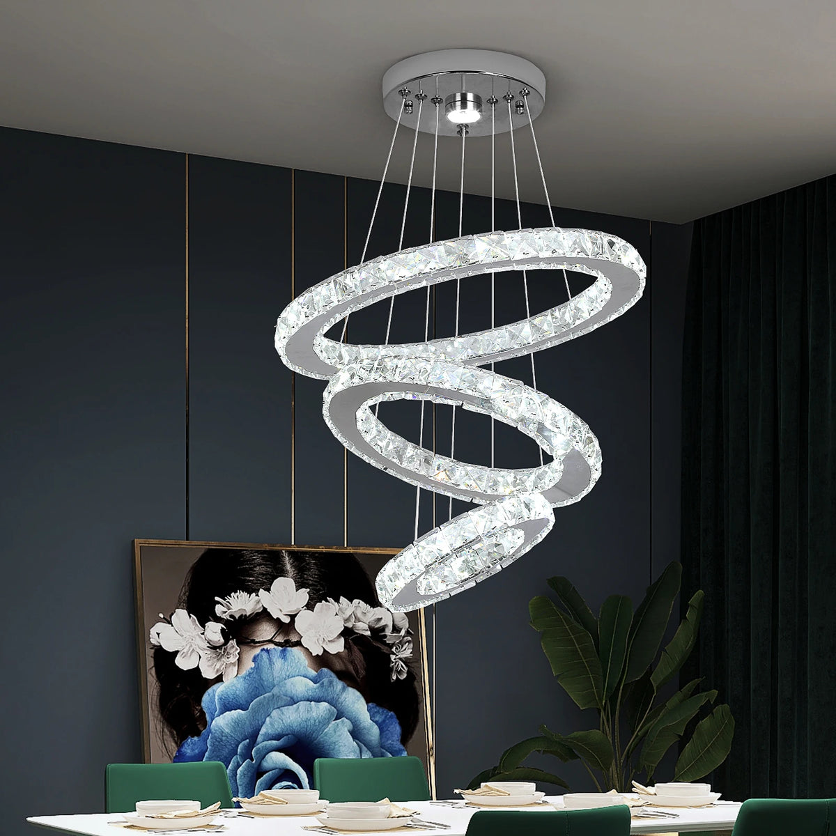 3-Ring Crystal LED Pendant Chandelier