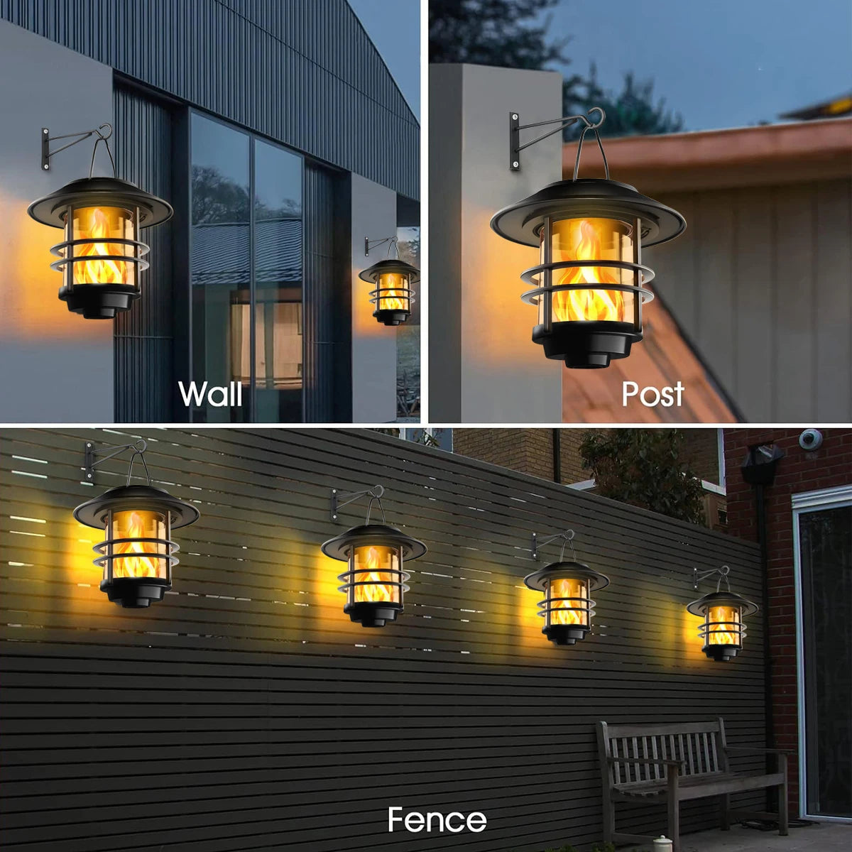 FlickerGlow Solar Wall Lanterns - 2Pack Sconce Lights