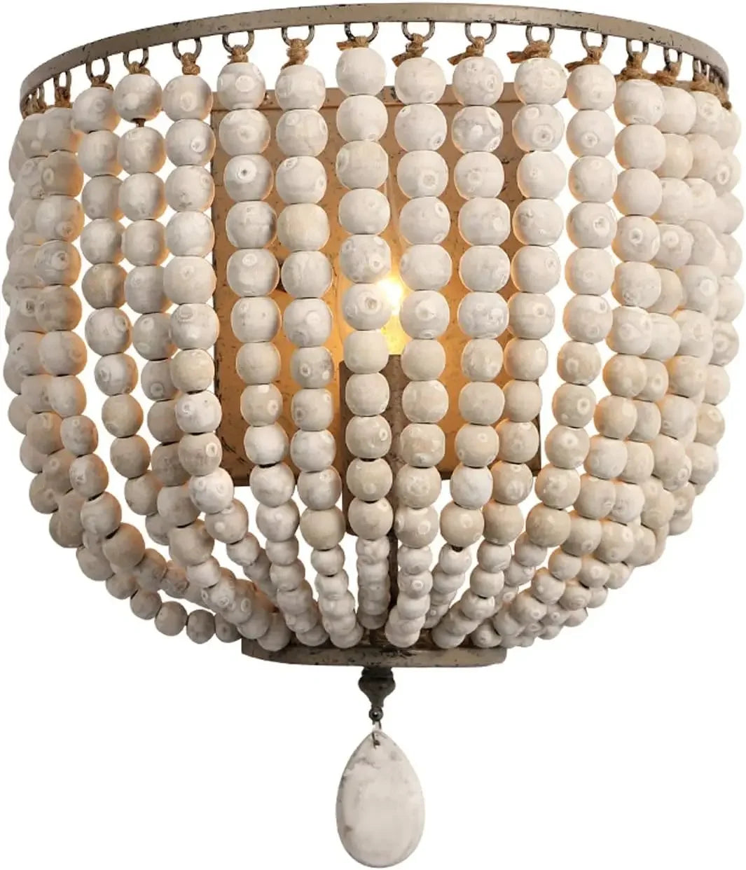 Wood Bead Wall Sconce, Boho Basket Shade