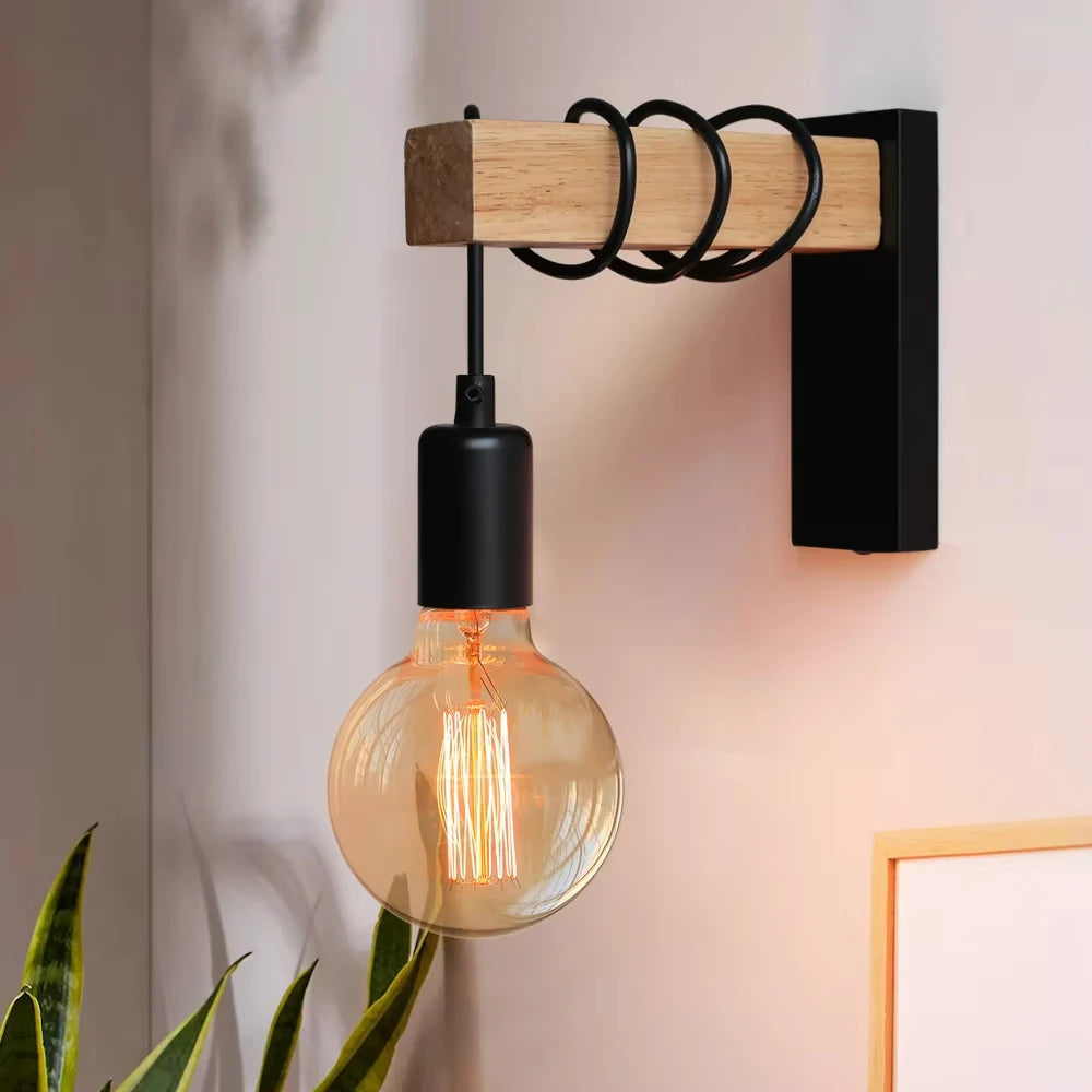 Retro Wood Industrial Wall Lamp