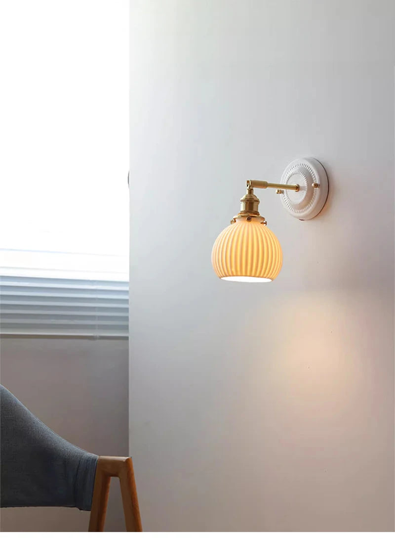 Vintage Porcelain Wall Sconce with Brass Arm