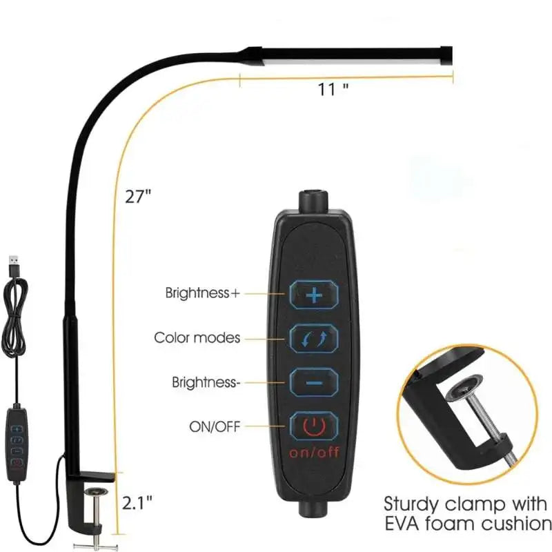 FlexiGlow LED Clamp Desk Lamp - 3 Modes & Dimmable