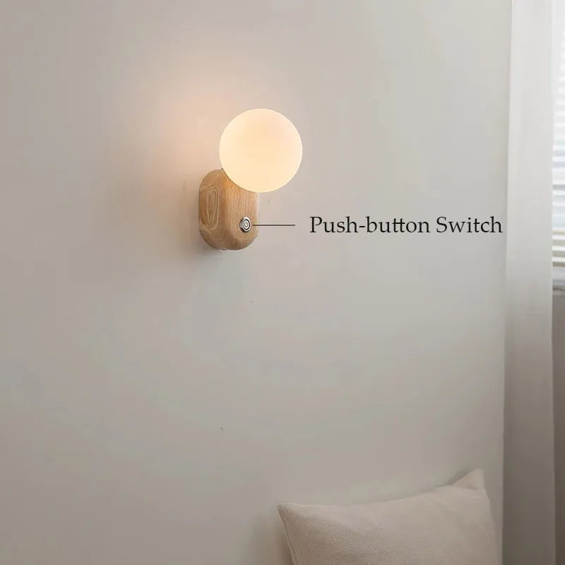 SphereGlow: Walnut Wabi-Sabi Wall Sconce Light
