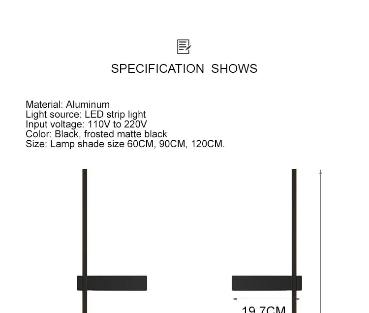 Minimalist Long LED Black Wall Lights Bedroom Art Decorate Sconce