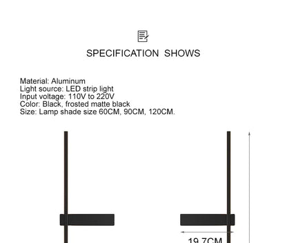 Minimalist Long LED Black Wall Lights Bedroom Art Decorate Sconce