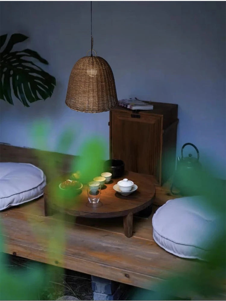 New Rattan Ceiling Chandelier Restaurant Retro Style Bar