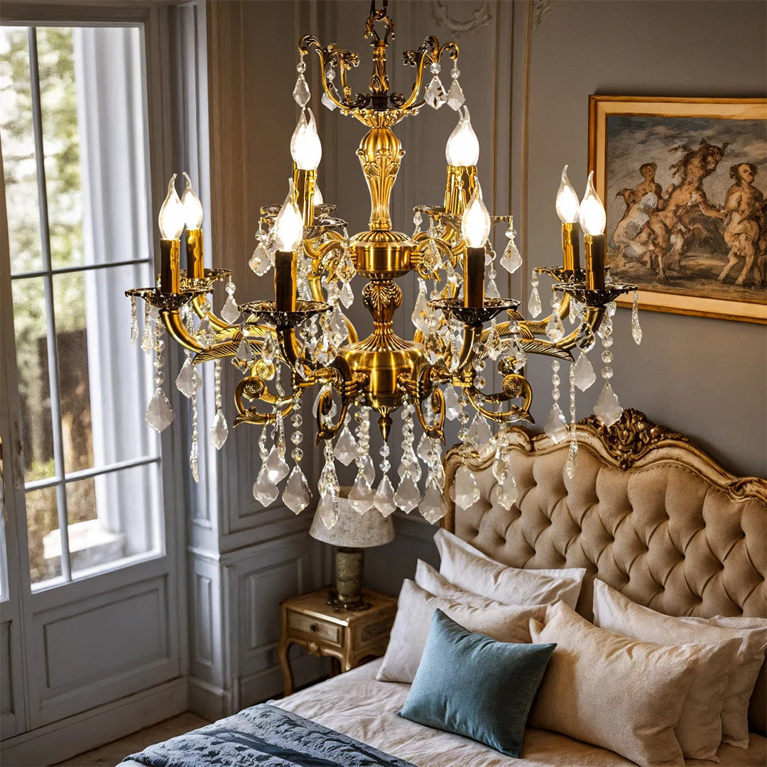 Antique Bronze Crystal Candle Chandelier — 8 or 12 Lights, Bulbs Included