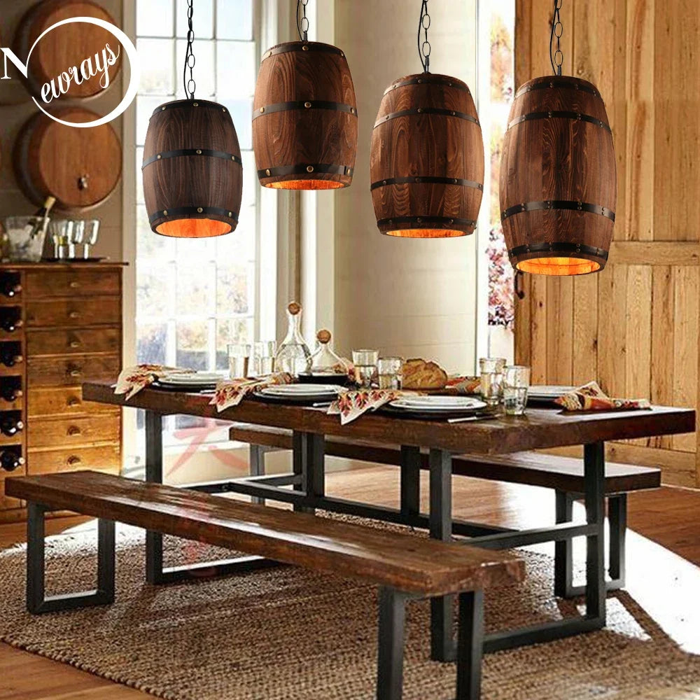 Wine Barrel Wood Pendant Light