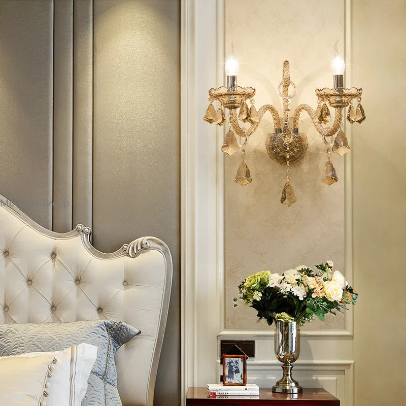 Cognac Elegance Crystal Candle Wall Sconce