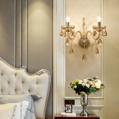 Cognac Elegance Crystal Candle Wall Sconce