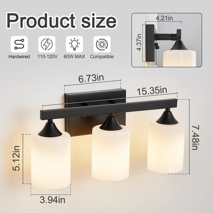 Matte Black Vanity Light with Frosted Glass — 3, 4 or 5 Lights