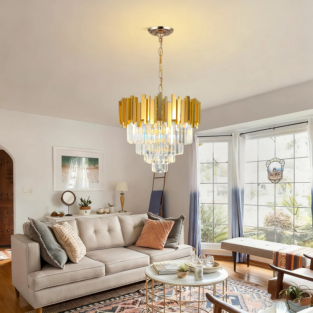 4-Tier Gold K9 Crystal Chandelier, 50 cm, Dimmable