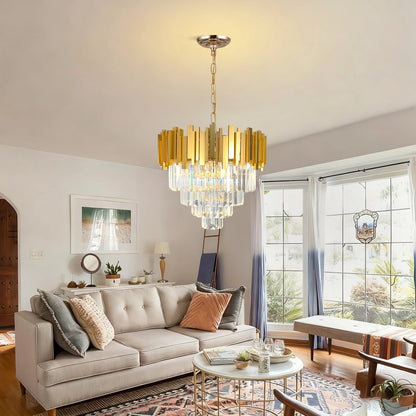 4-Tier Gold K9 Crystal Chandelier, 50 cm, Dimmable