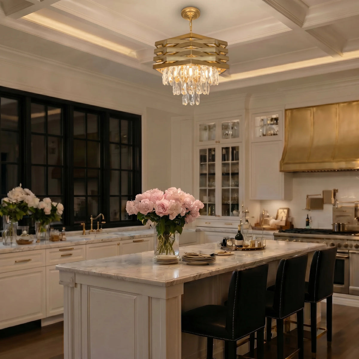 Gold Raindrop Crystal Chandelier, 5-Light, Adjustable Chain