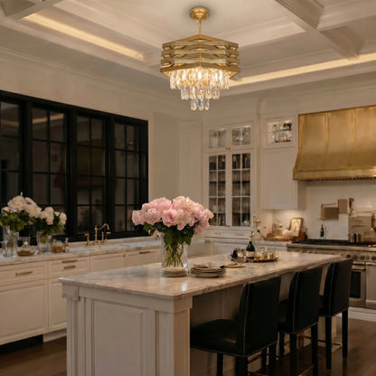 Gold Raindrop Crystal Chandelier, 5-Light, Adjustable Chain