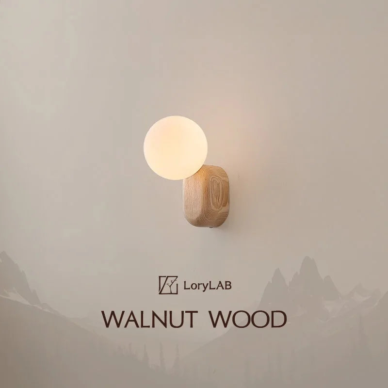 SphereGlow: Walnut Wabi-Sabi Wall Sconce Light