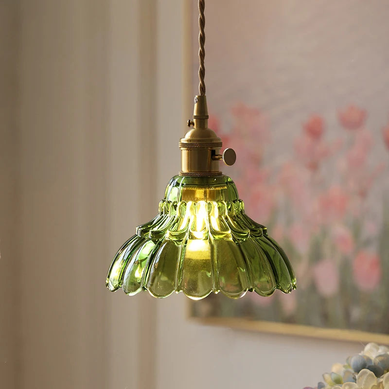 Green Glass Brass Pendant