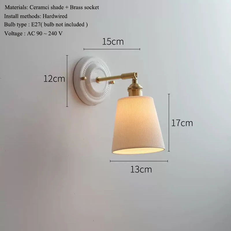 Vintage Porcelain Wall Sconce with Brass Arm