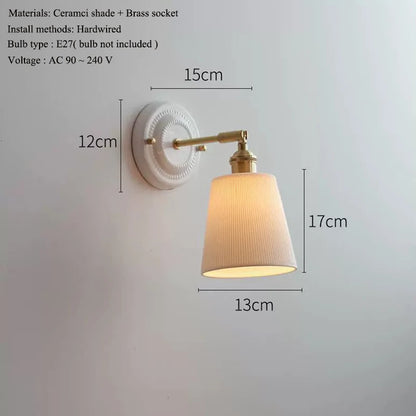 Vintage Porcelain Wall Sconce with Brass Arm