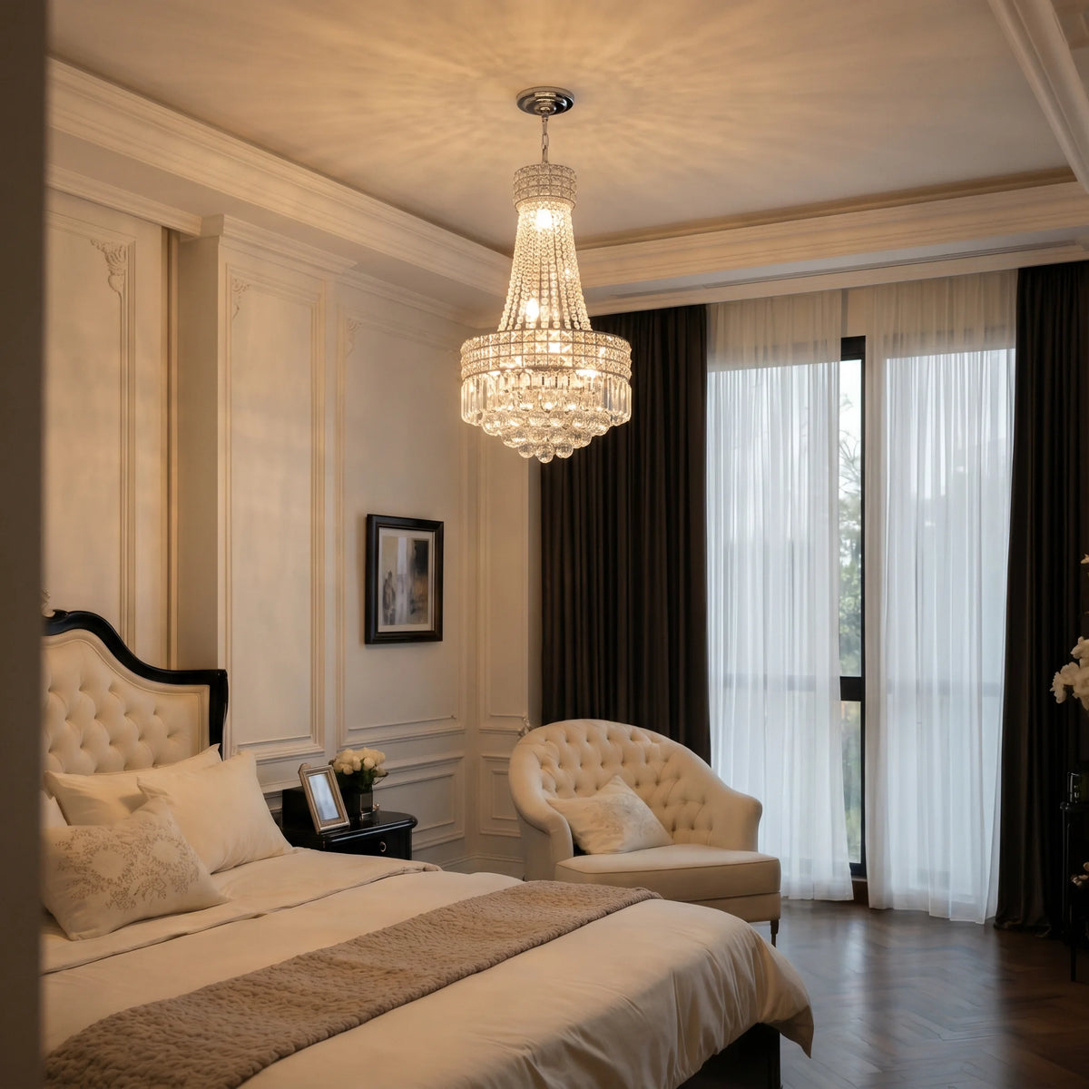 Chrome Crystal Empire Chandelier, 40 cm, Dimmable