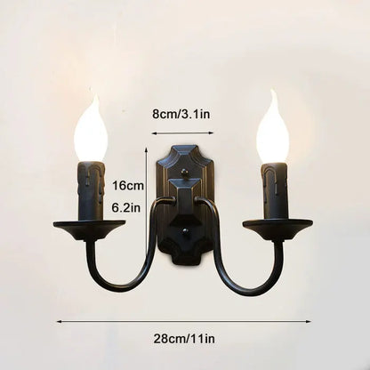 Retro Black Industrial Candle Wall Sconce Set