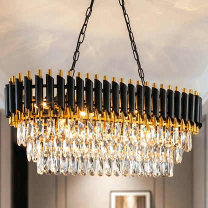 Black & Gold 3-Tier Oval Crystal Chandelier, 120 cm