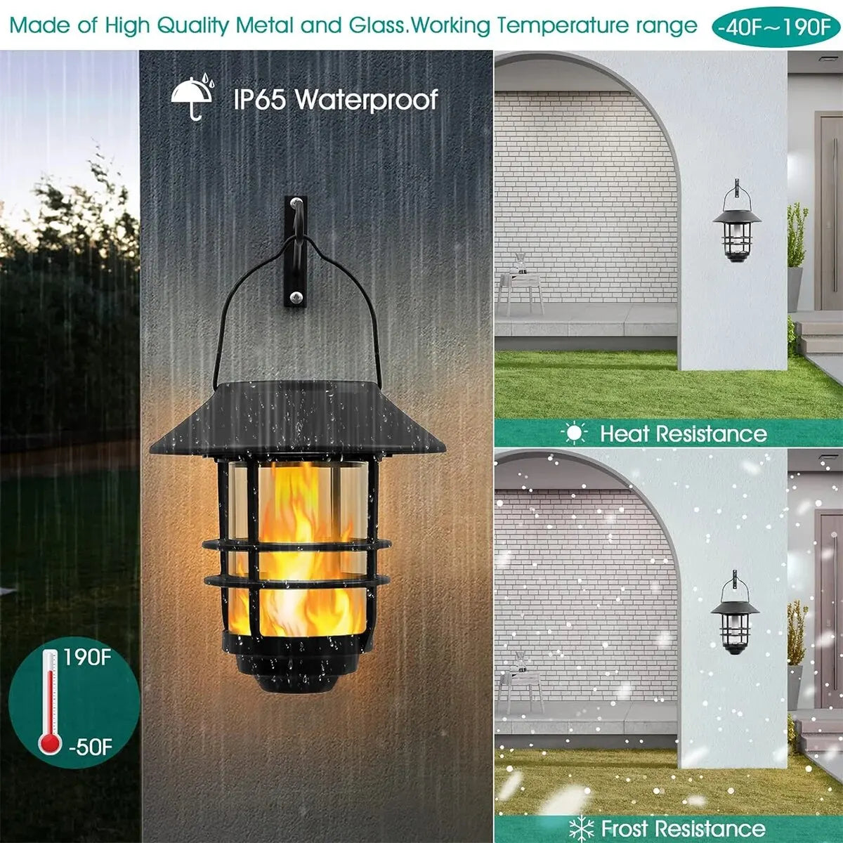 FlickerGlow Solar Wall Lanterns - 2Pack Sconce Lights