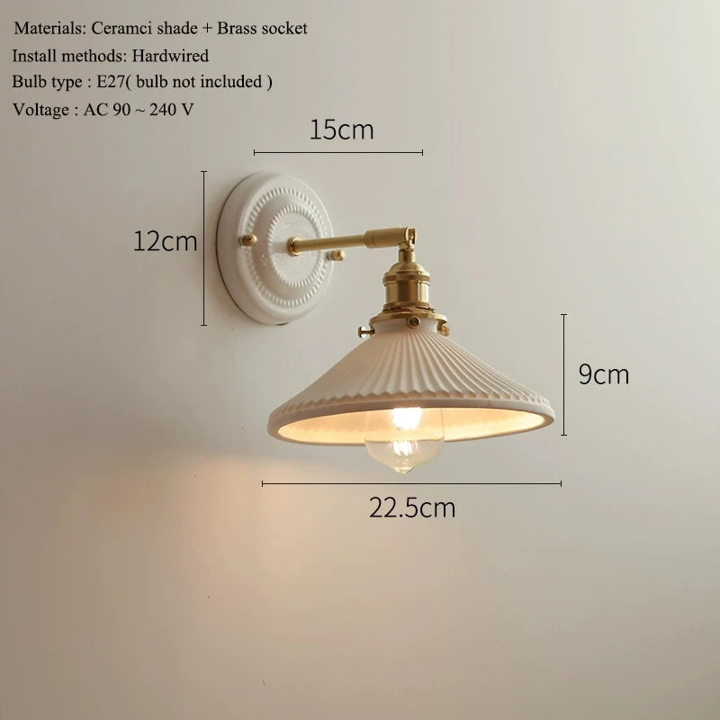 Vintage Porcelain Wall Sconce with Brass Arm