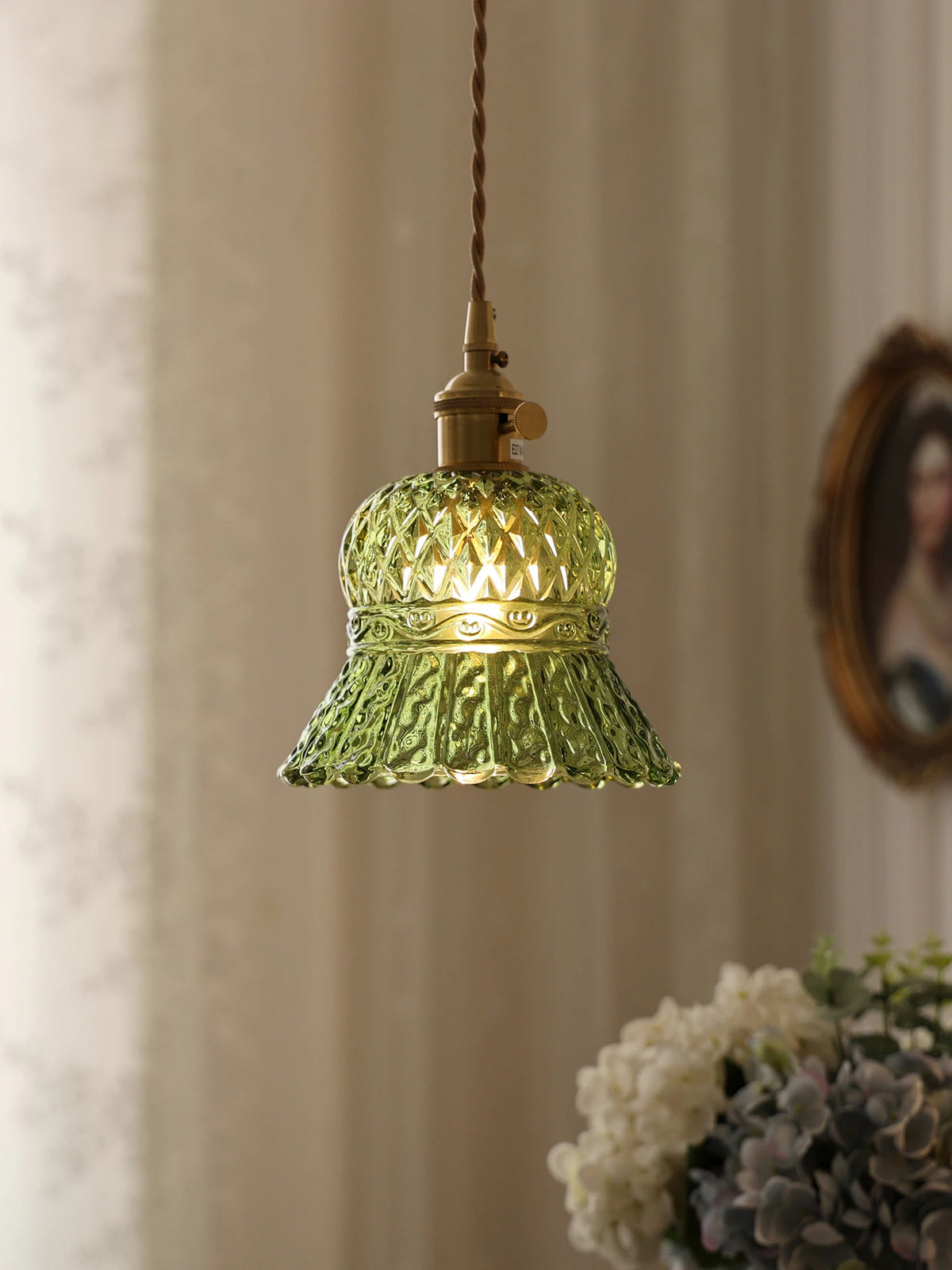 Green Glass Brass Pendant