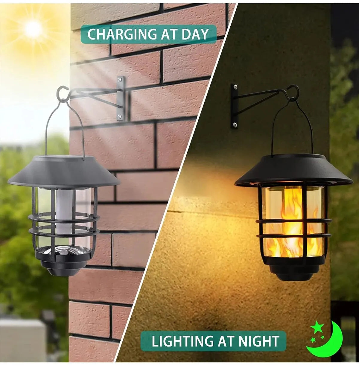 FlickerGlow Solar Wall Lanterns - 2Pack Sconce Lights