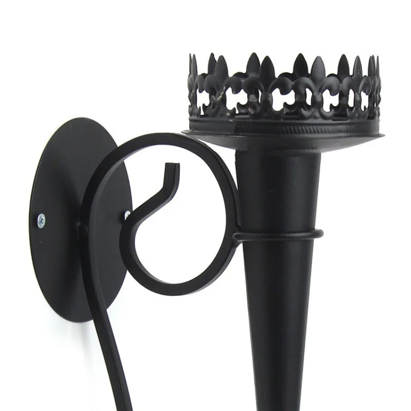 Retro Iron Torch Wall Sconce Candle Holder