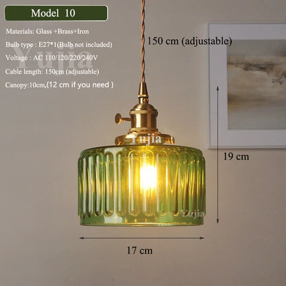 Green Glass Brass Pendant