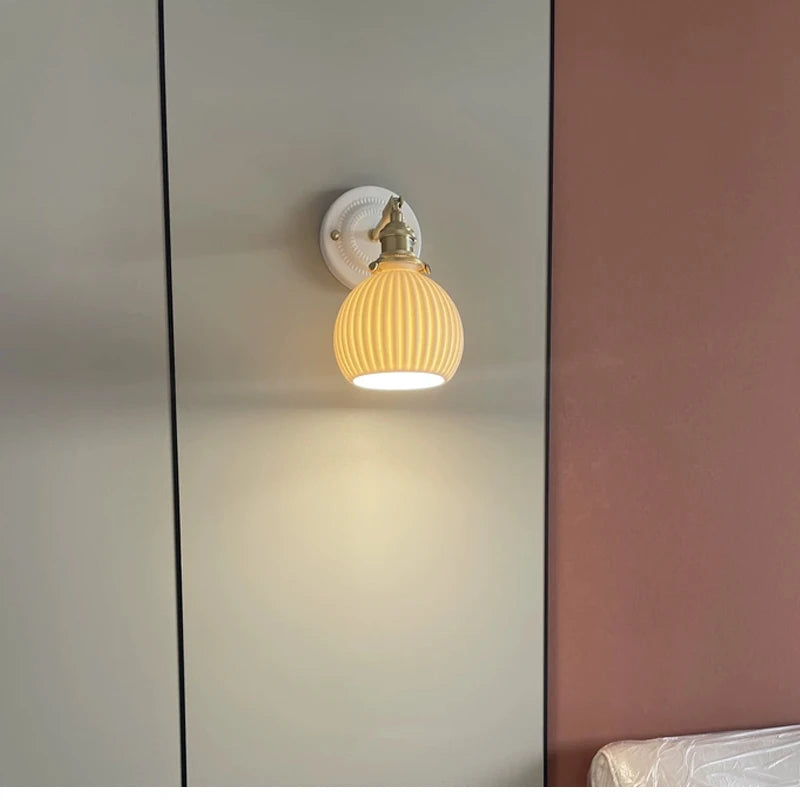 Vintage Porcelain Wall Sconce with Brass Arm