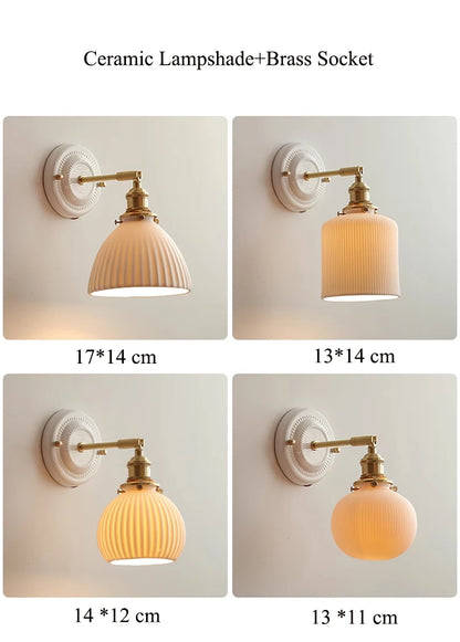 Vintage Porcelain Wall Sconce with Brass Arm