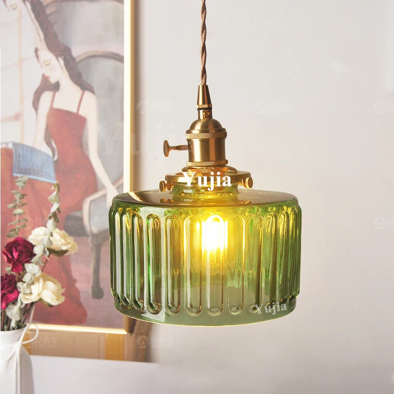 Green Glass Brass Pendant