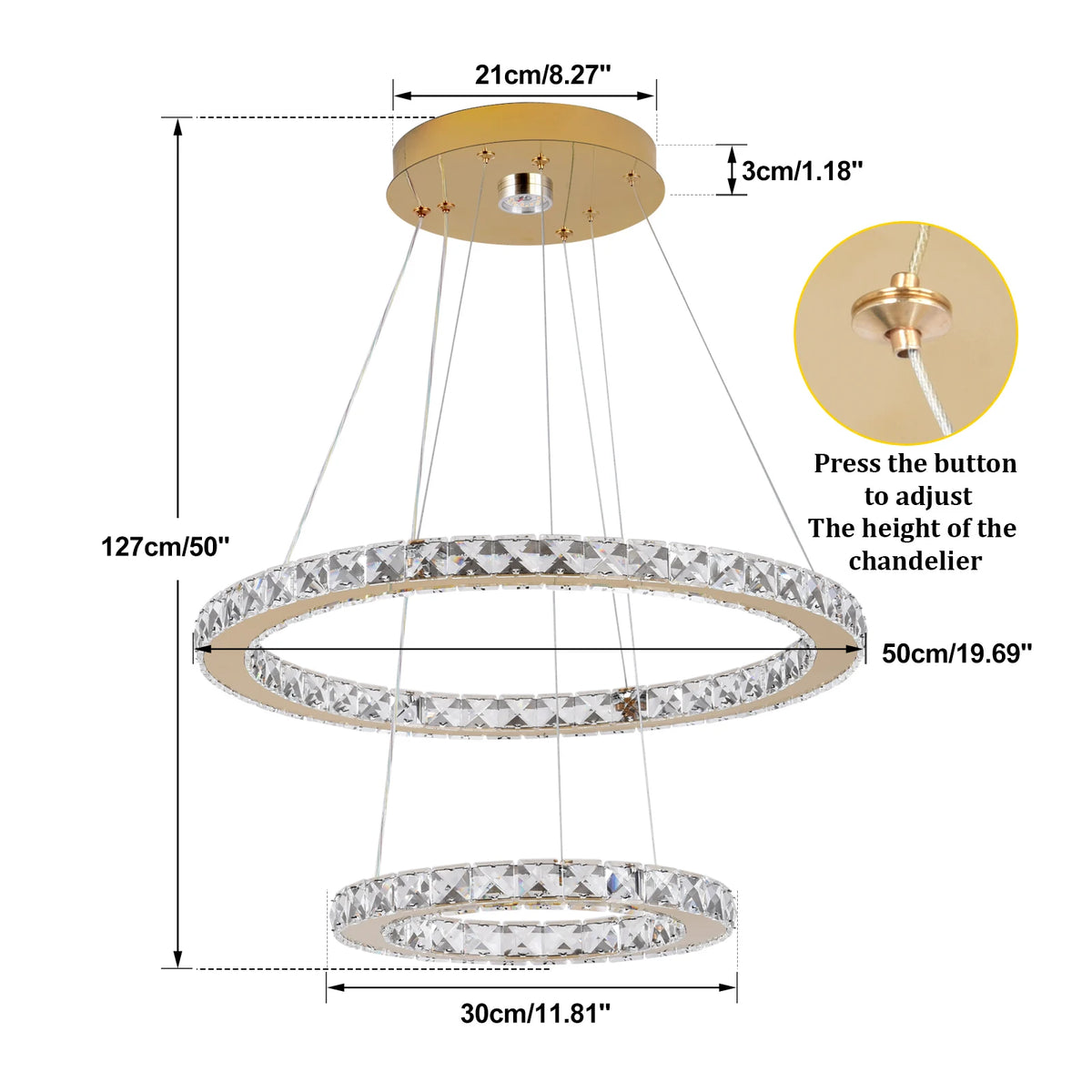 2-Ring Crystal LED Pendant Chandelier