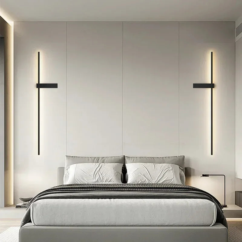 Minimalist Long LED Black Wall Lights Bedroom Art Decorate Sconce